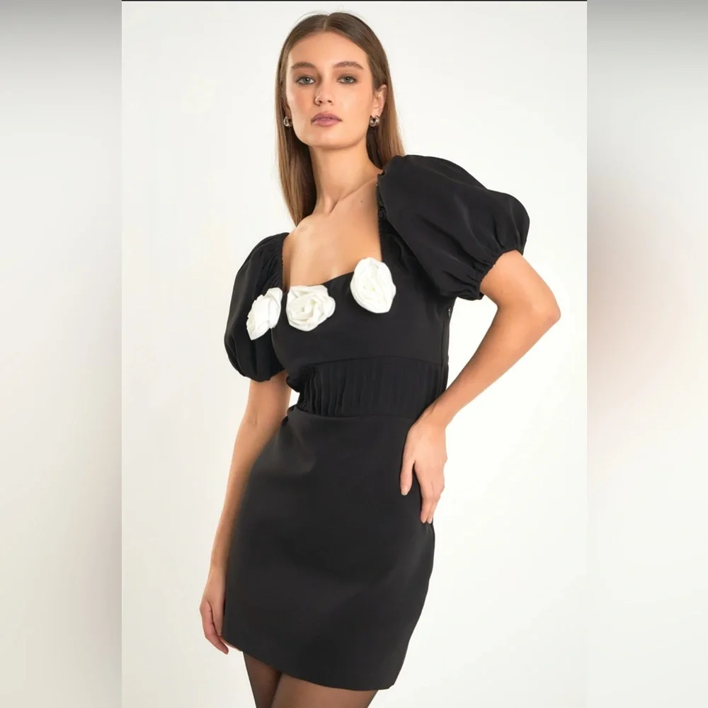$120 NEW Endless Rose CORSAGE PUFF SLEEVE MINI DRESS 🖤 - Picture 3 of 6